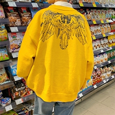 1港风新款宽松休闲中性情侣潮流印花毛衣男外套7671P48加绒P55，男装针织衫/毛衣，星座226-2