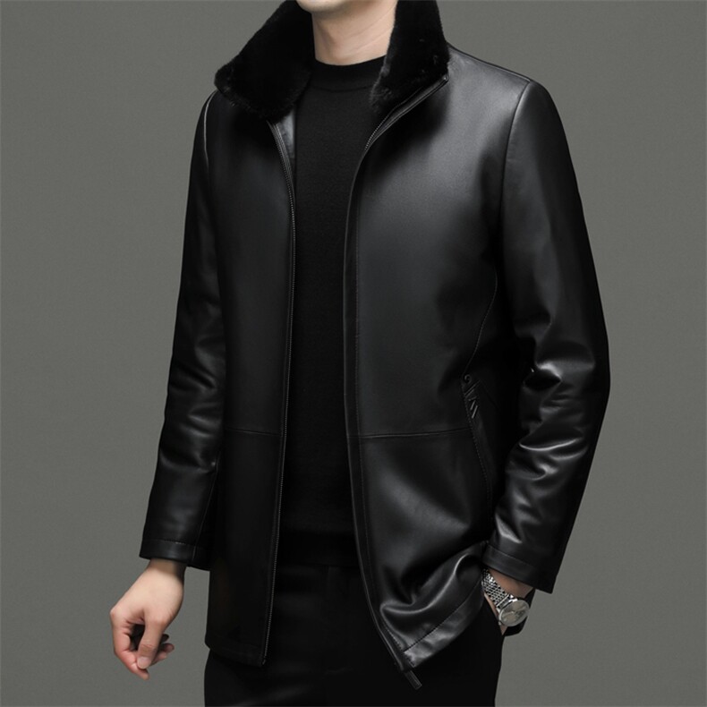77048秋冬新款海宁真皮羽绒服男中长款水貂领绵羊皮皮衣P1150,男装皮衣,电商B360A（原721A）
