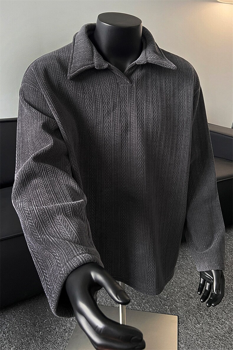 cleanfit麦穗纹翻领卫衣男款春秋季重磅长袖polo衫t恤内搭打底衫,男装T恤,电商B220
