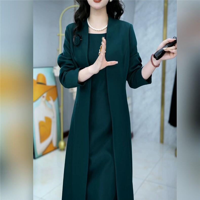 高级TR柔感两件套2026春季新款时尚气质显瘦风衣外套洋气连衣裙女,女装套装/套裙,超越