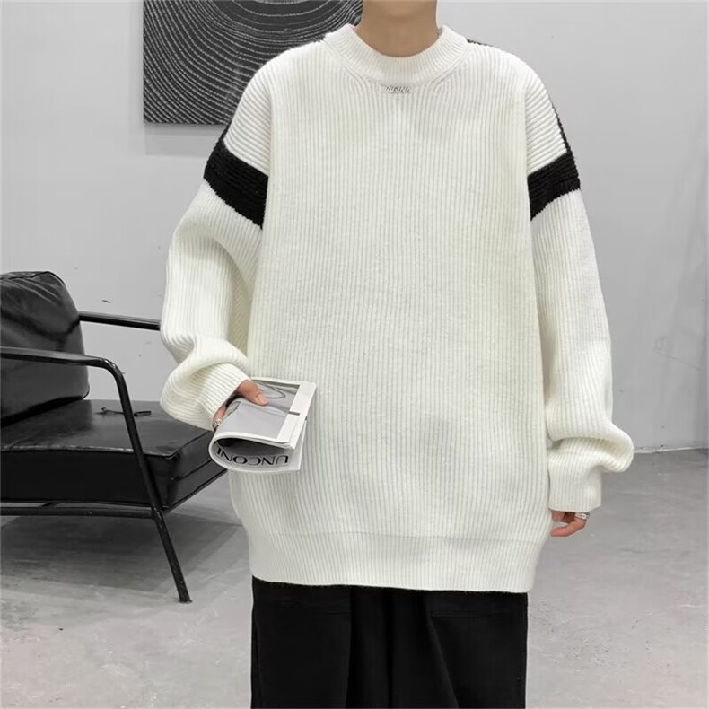 秋冬韩版圆领套头长袖毛衣设计感宽松休闲帅气慵懒针织衫，男装针织衫/毛衣，星座410-7