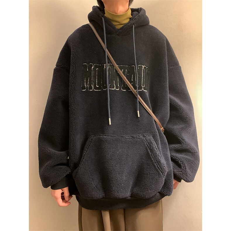 WY2804-P75毛巾绣羊羔毛连帽卫衣男士大码加厚保暖外套棉衣控98,男装棉衣,电商B280-1（原A049）