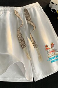 夏季港风中性潮流宽松小兔子印花针织短裤男女情侣 A6214 P35控48图片