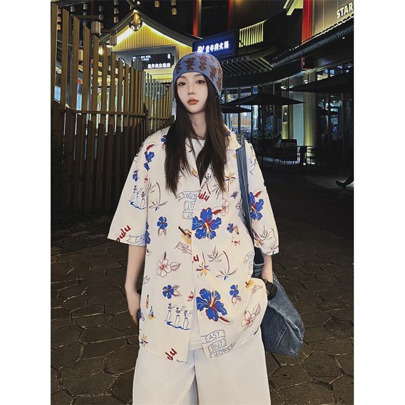 夏威夷风沙滩短袖衬衫男女同款夏季新款印花薄款休闲衬衣,男装衬衫,星座410-7