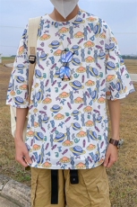 夏季新款印花短袖T恤男宽松镂空嘻哈潮流半袖，男装T恤，电商A161-2