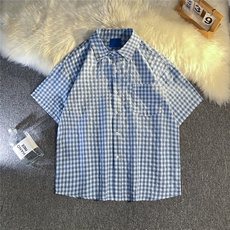 B413-1-CS332格子衬衫男口短袖夏季薄款休闲衬衣帅气潮流寸衫控69，男装衬衫，电商B413-1