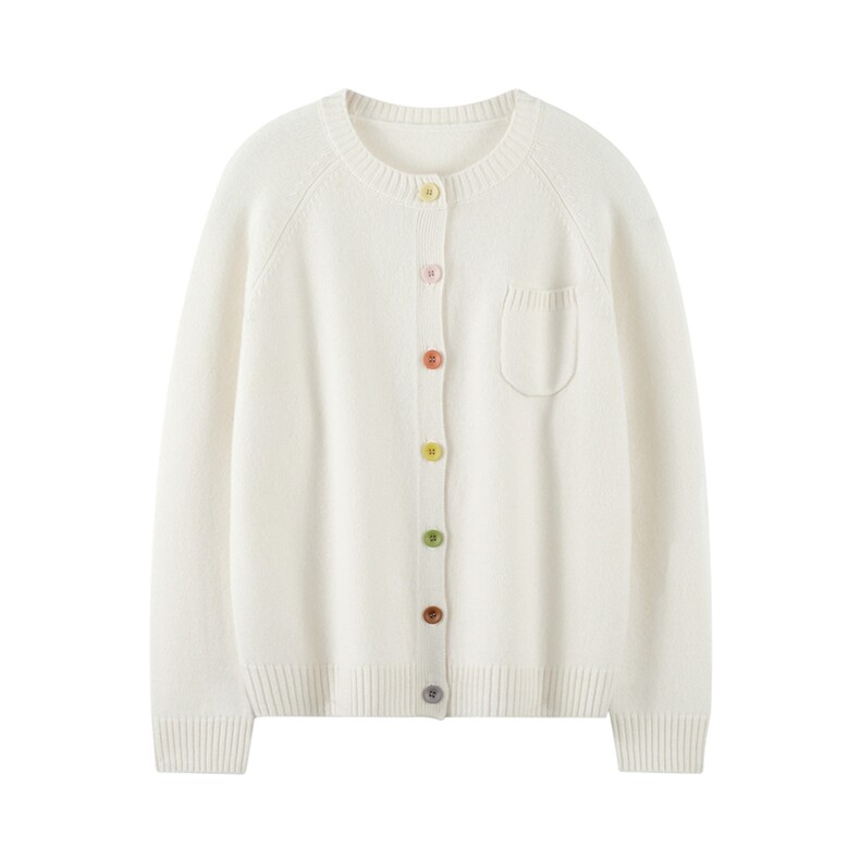 2025舒适时尚简约糖果扣圆领开衫羊绒衫，女装羊绒衫，绒知纯羊绒