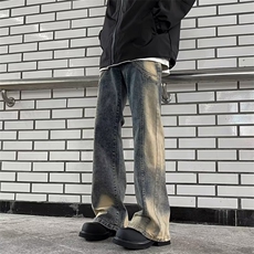 牛仔裤男韩版潮流高街帅美式拼色个性2024冬季ins长裤RK1314-P49，男装牛仔裤，星座412-2