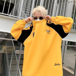 秋冬新款美式复古拼接圆领卫衣男女潮牌宽松WY17-P45图片