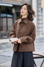 咖色小个子短款轻薄夹棉外套女秋冬外穿高级感宽松二棉衣，女装棉衣/棉服，梦懿尔