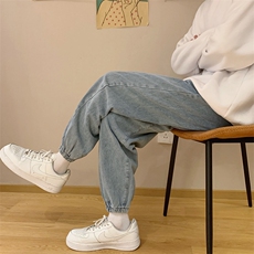 现货港风束脚纯色松紧腰抽绳男牛仔裤电商基地D201-DM08-P40，男装牛仔裤，电商D321-1