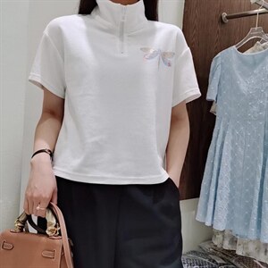 【现货】夏季新款半拉链中领T恤,女装T恤,简搭