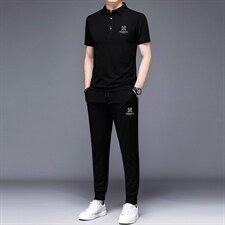 时尚刺绣运动套装男夏季薄款短袖上衣休闲长裤2件套POLO上衣，男装休闲套装，电商B212（原钱塘6029）