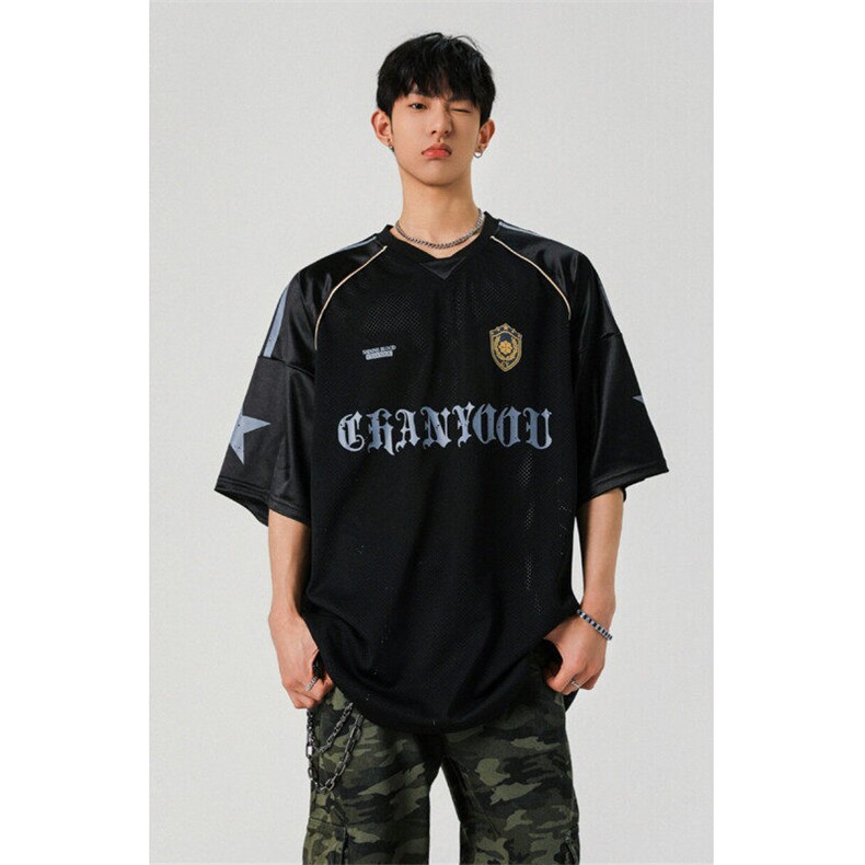 706-T0220-P38夏季美式设计感透气冰球服潮牌痞帅篮球服短袖T,男装T恤,星座706