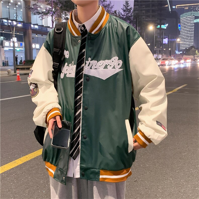 新款双层PU皮重工棒球服M-3XL大码加厚ins潮流W2234-P55,男装夹克,星座512-2