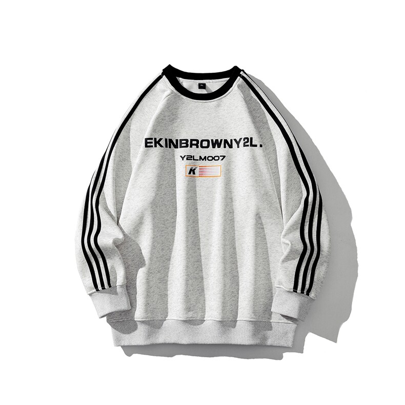 2026中性风三杠条纹圆领字母印花休闲大码M-5XL卫衣男WY77765P48，男装卫衣，星座227-7