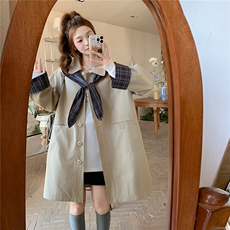 【新款】撞色连帽格纹风衣外套2C327-9913P175控258，女装风衣，2C327