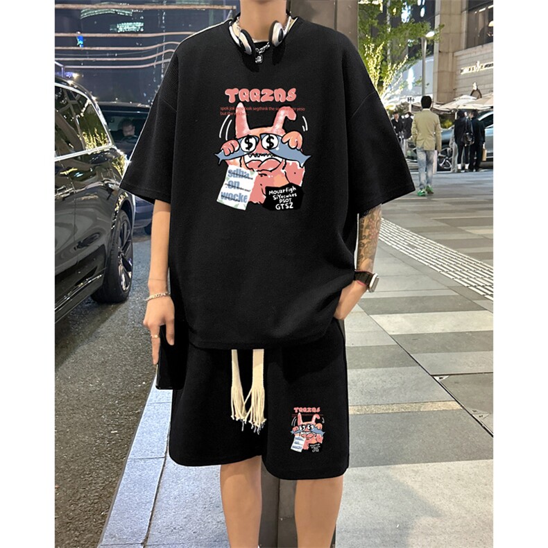 套装！华夫格套装短袖T恤短裤男 HTZ534-特p：38图片