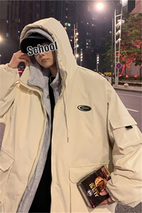 2023新款假两件连帽棉衣外套港风潮牌棉服上衣学生保暖 W2277-P82图片