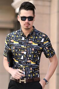 19大码衬衫男新款花纹衬衫男短袖衬衫男青年花衬衫QT5030/783p33图片