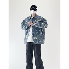 潮流花卉印花大码宽松男女拼色牛仔外套夹克JA27-P68【特价】，男装工装外套，电商A007