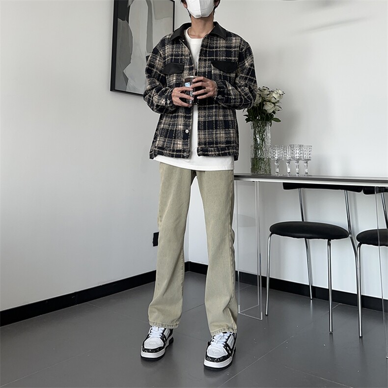 自家图主推货足大码黑色毛边微喇黄泥牛仔裤直筒裤K10-P50,男装牛仔裤,星座205