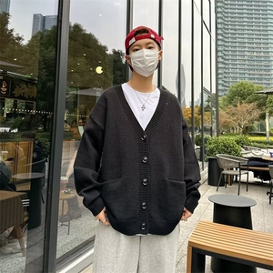 开衫毛衣男秋冬潮流针织衫慵懒风V领宽松毛线衣外套MY38-P52图片