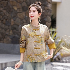 新中式香云纱宋锦外套女早春新款轻熟减龄轻GF高级感盘扣上衣，女装短外套，衣之秀