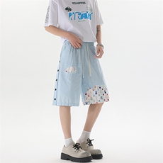 8XL-M特大码夏季新款五分裤vibe破洞拼接高街格子短裤DK1517P57，男装休闲裤，电商D206-1