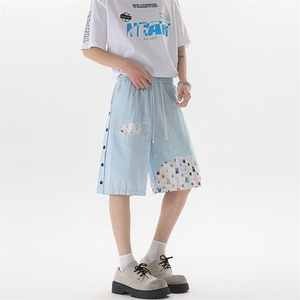 8XL-M 特大码夏季新款五分裤vibe破洞拼接高街格子短裤DK1517P57图片