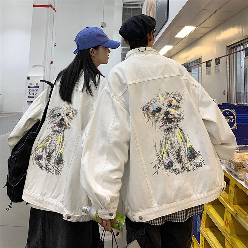 秋季港风不一样情侣潦草小狗印花夹克外套男JK568-P6588,男装夹克,星座912-1（原星座914-5）