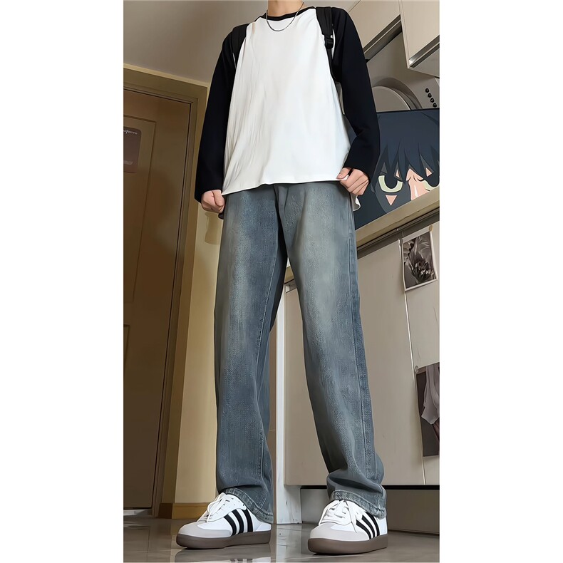 春季加长版裤子男款高个子牛仔裤复古直筒185cm110长裤KZ004P58,男装牛仔裤,电商B312