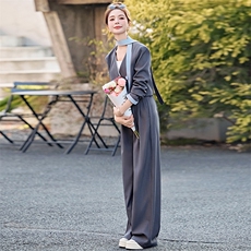 蓝色西装西裤两件套女春秋季2025超火独特漂亮高级感韩系休闲套装，女装套装/套裙，卡杰菲