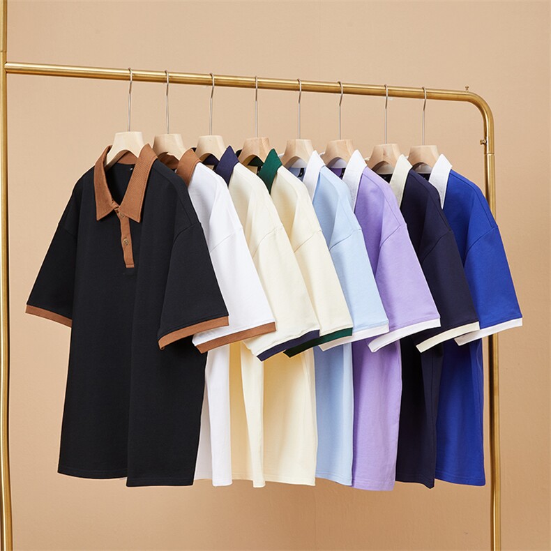 百搭纯色POLO衫男女款大版纯棉打底衫团体班服高克重抖音品质图片