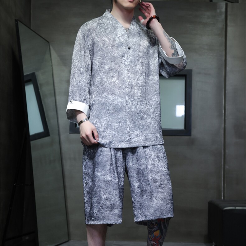 2026夏新款男装新中式风肌理感休闲套装短袖+短裤A97-P95，男装牛仔裤，电商B277(原6028)