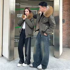 坐山雕2025冬派克服美式羽绒棉服女大毛领连帽棉衣复古外套，男装棉衣，星座1210-1