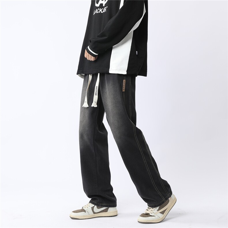 牛仔裤男潮牌美式高街宽松直筒休闲阔腿裤N6080-P40,男装牛仔裤,星座1001-1
