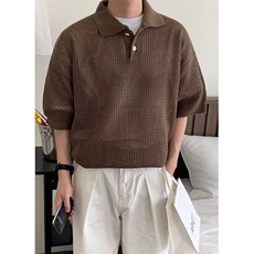 夏季肌理感重磅纯色t恤男针织衫休闲短袖男polo衫复古上衣T972，男装Polo衫，星座1116A（原606A-3）