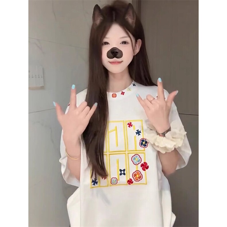 万针全刺绣工艺抖音得物高品质260克重磅纯棉双纱美式高街短袖T恤图片