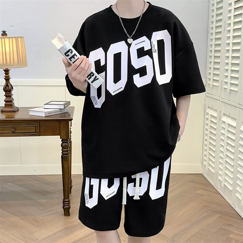 2025夏季新款运动服短袖T恤运动套装潮男痞帅一套搭配宽松短裤P45,男装T恤,星座1113