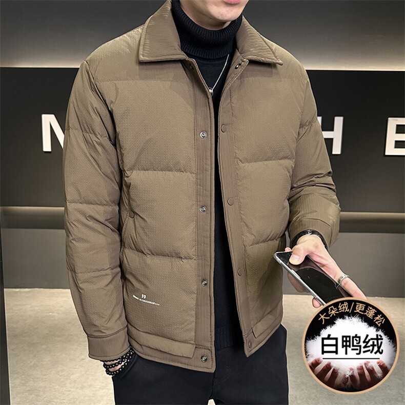 标50冬季白鸭绒设计师款翻领假两件男士羽绒服时尚帅气外套,男装羽绒服,电商A225