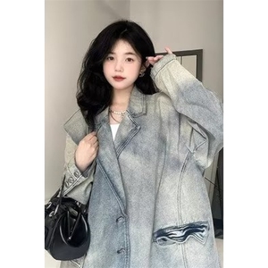 牛仔上衣春秋季新款复古独特设计感宽松西装领夹克设计感JK8925图片