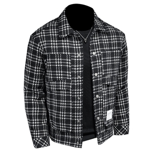 呢料定制面料小香风90白鸭绒格子羽绒服外套图片