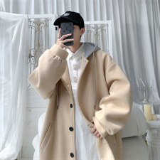 N6108/P95秋冬新款连帽假两件中长款毛呢大衣男风衣大码呢料上衣，男装风衣，电商A141