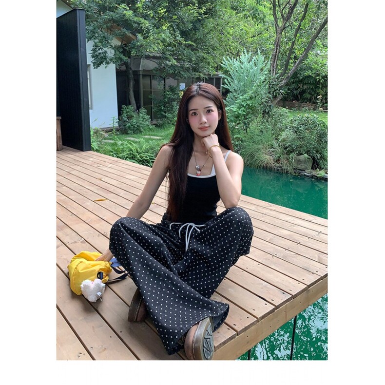 美式设计感波点抽绳休闲裤男女宽松百搭直筒牛仔长裤LNK0077-P50,男装牛仔裤,星座1008