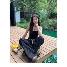 美式设计感波点抽绳休闲裤男女宽松百搭直筒牛仔长裤LNK0077-P50，男装牛仔裤，星座1008