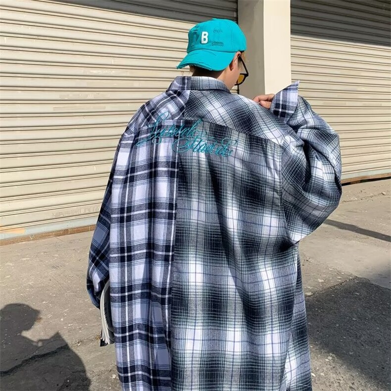 新款潮流潮慵懒时尚ins格子青春流行衬衫HC101P43,男装衬衫,星座1116-2