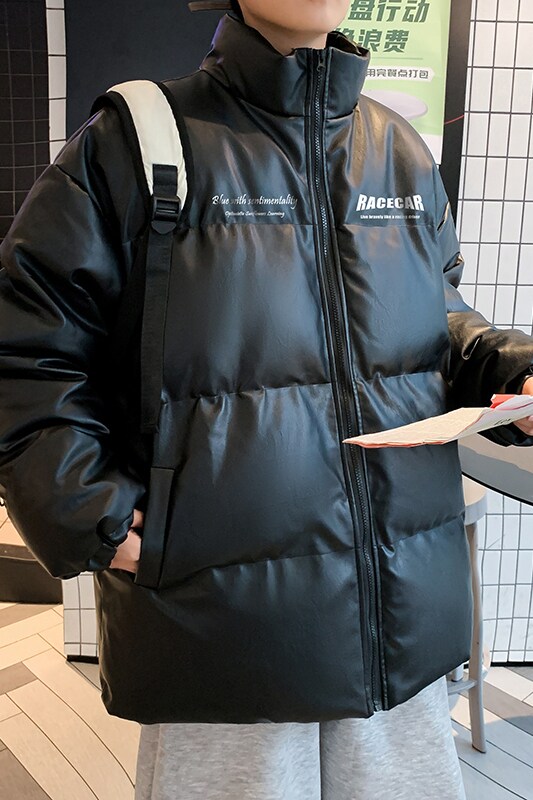 港风冬季新款棉衣男印花宽松PU皮立领面包服大码外套男MY626-P115,男装棉衣,星座505-3