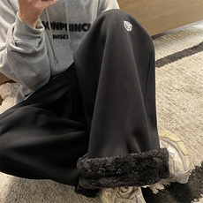 美式直筒休闲裤男生秋季慵懒风保暖加厚阔腿裤复古宽松显瘦弯刀裤，男装休闲裤，电商B315
