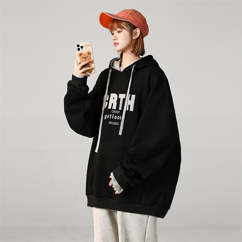 重磅假两件连帽卫衣男士春秋装美式印花情侣款外套WY6002特批50，女装短外套，电商A042